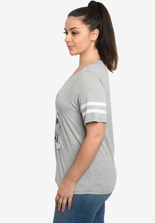 Women's Plus Size MIckey Mouse V-Neck T-Shirt Classic Retro Gray, , alternate image number 2