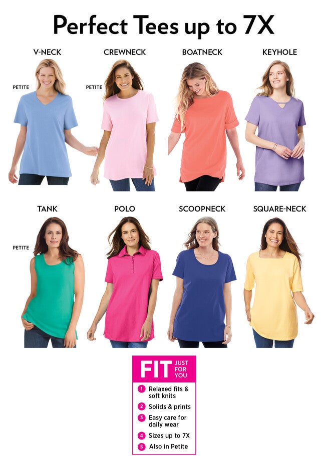 Perfect Printed Short-Sleeve Keyhole Tee, , alternate image number null