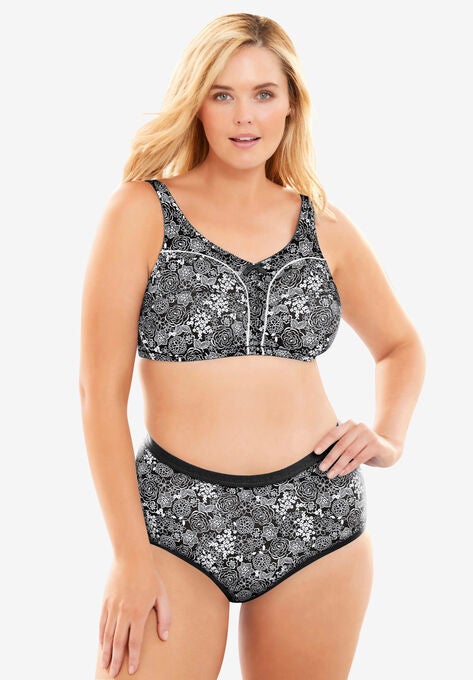 Cotton Wireless Bra, BLACK FLOWER GARDEN, hi-res image number null