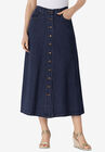 Button Front Long Denim Skirt, INDIGO, hi-res image number null