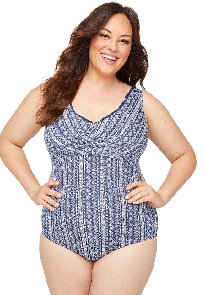 Ruched Bandana One-Piece Swimsuit, BANDANA STRIPE NAVY, hi-res image number null