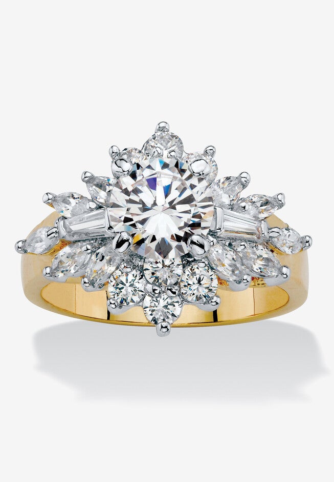 Yellow Gold Plated Round Starburst Ring Cubic Zirconia (3 5/8 cttw TDW), YELLOW GOLD, hi-res image number null