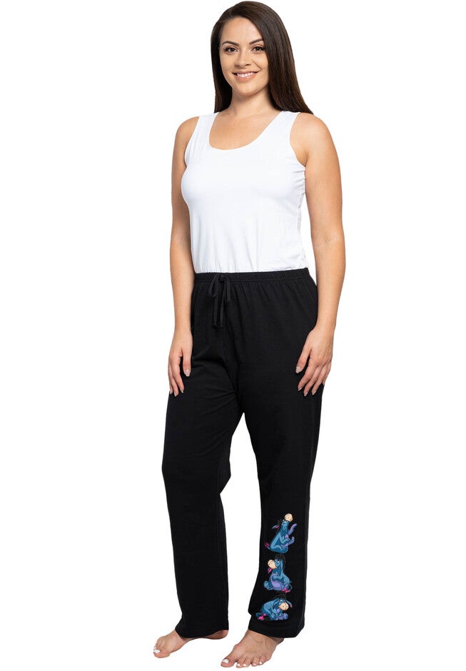 Womens Plus Size Disney Eeyore Sitting Lounge Pants Drawstring Waistband Black, BLACK, hi-res image number 0