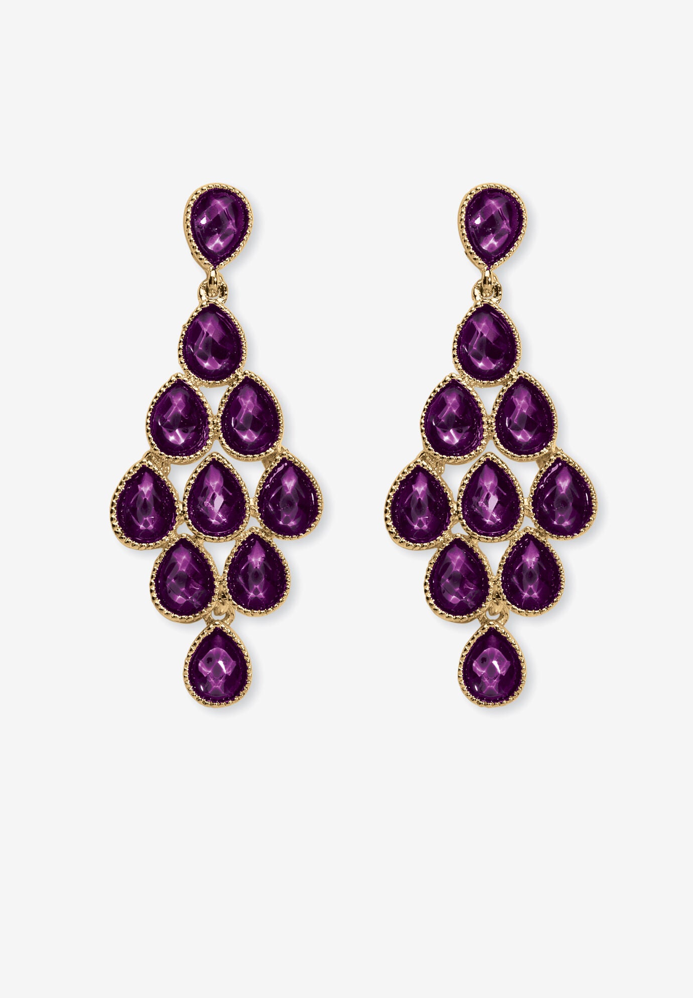 Gold Tone Pear Cut Simulated Birthstone Earrings, FEBRUARY, hi-res image number 0