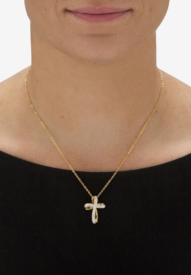 Yellow Gold-Plated Cross Pendant with Genuine Diamond Accent on 18 inches Chain, , alternate image number null