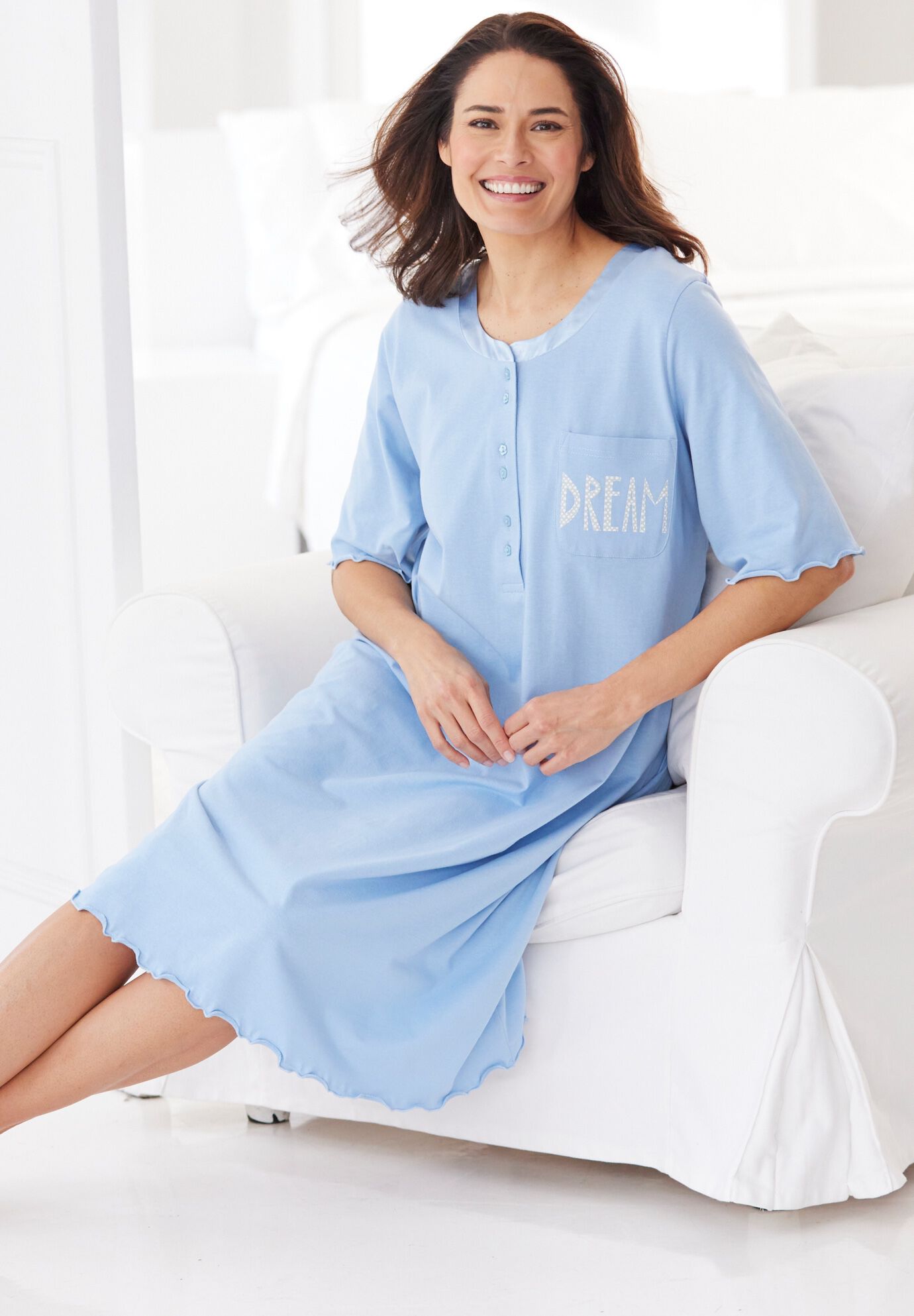 Satin Trim Cotton Sleepshirt, , alternate image number 3
