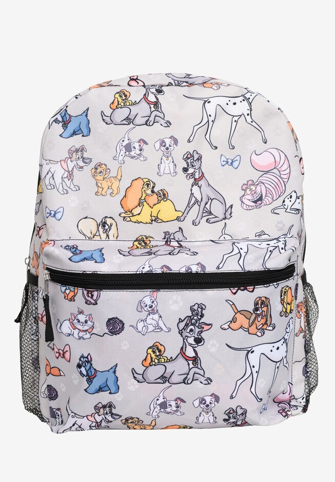 Disney Cats & Dogs Backpack 16 inches All-Over Print Cheshire Cat Lady Tramp Dodger, GRAY, hi-res image number null
