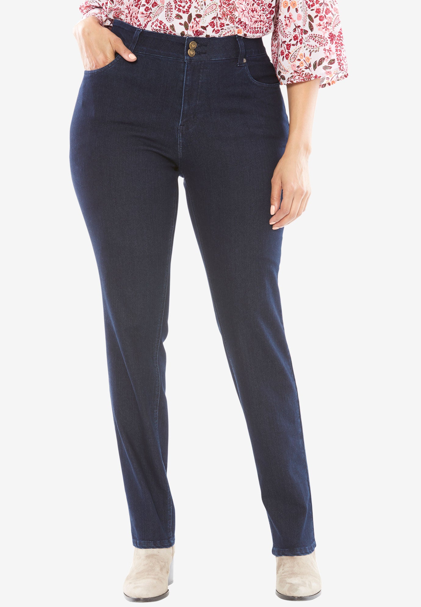Stretch Built-in Slimming Panel Bootcut Jeans, INDIGO, hi-res image number 0