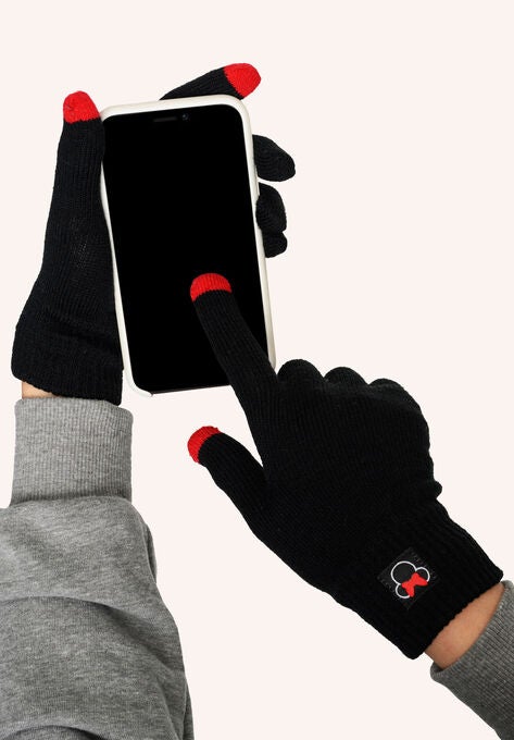 Disney Adult Minnie Mouse Knit Beanie Hat & Texting Gloves Red Gray 2-Pc Set, , alternate image number null