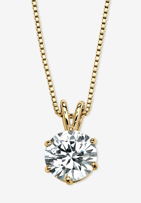 Gold over Sterling Silver Cubic Zirconia Solitaire Pendant, GOLD, hi-res image number null