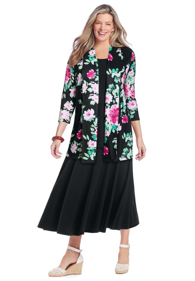 Wide Elastic Waist Skirt, BLACK, hi-res image number 0