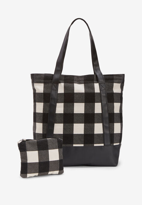 2-Piece Tote and Pouch, IVORY BUFFALO PLAID, hi-res image number null
