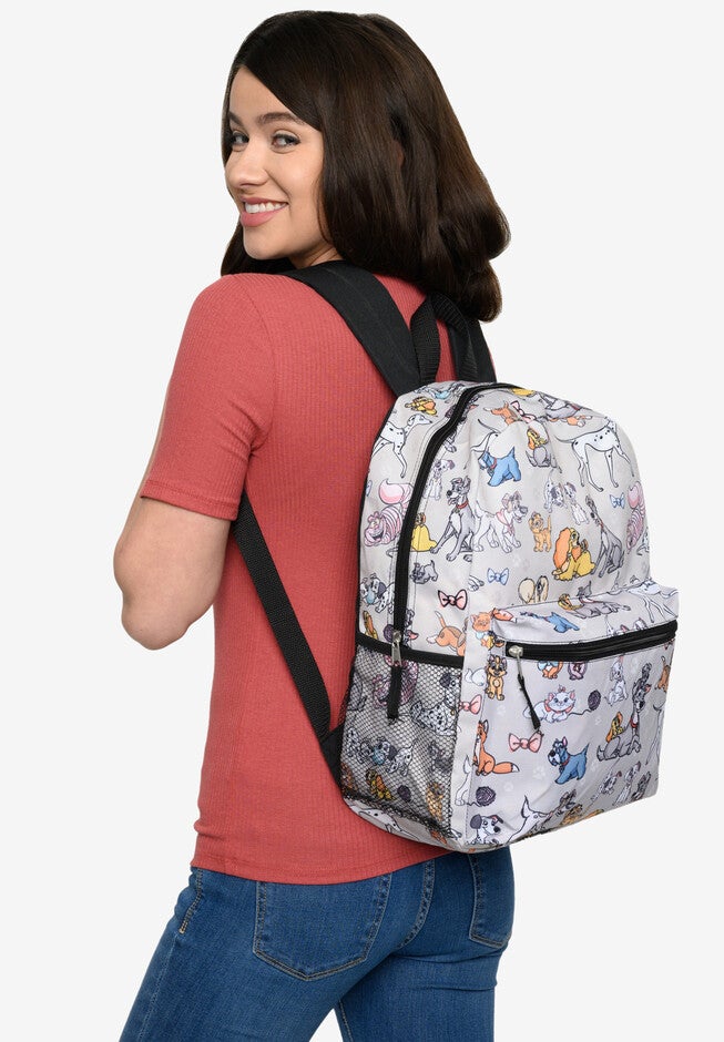 Disney Cats & Dogs Backpack 16 inches All-Over Print Cheshire Cat Lady Tramp Dodger, , alternate image number null