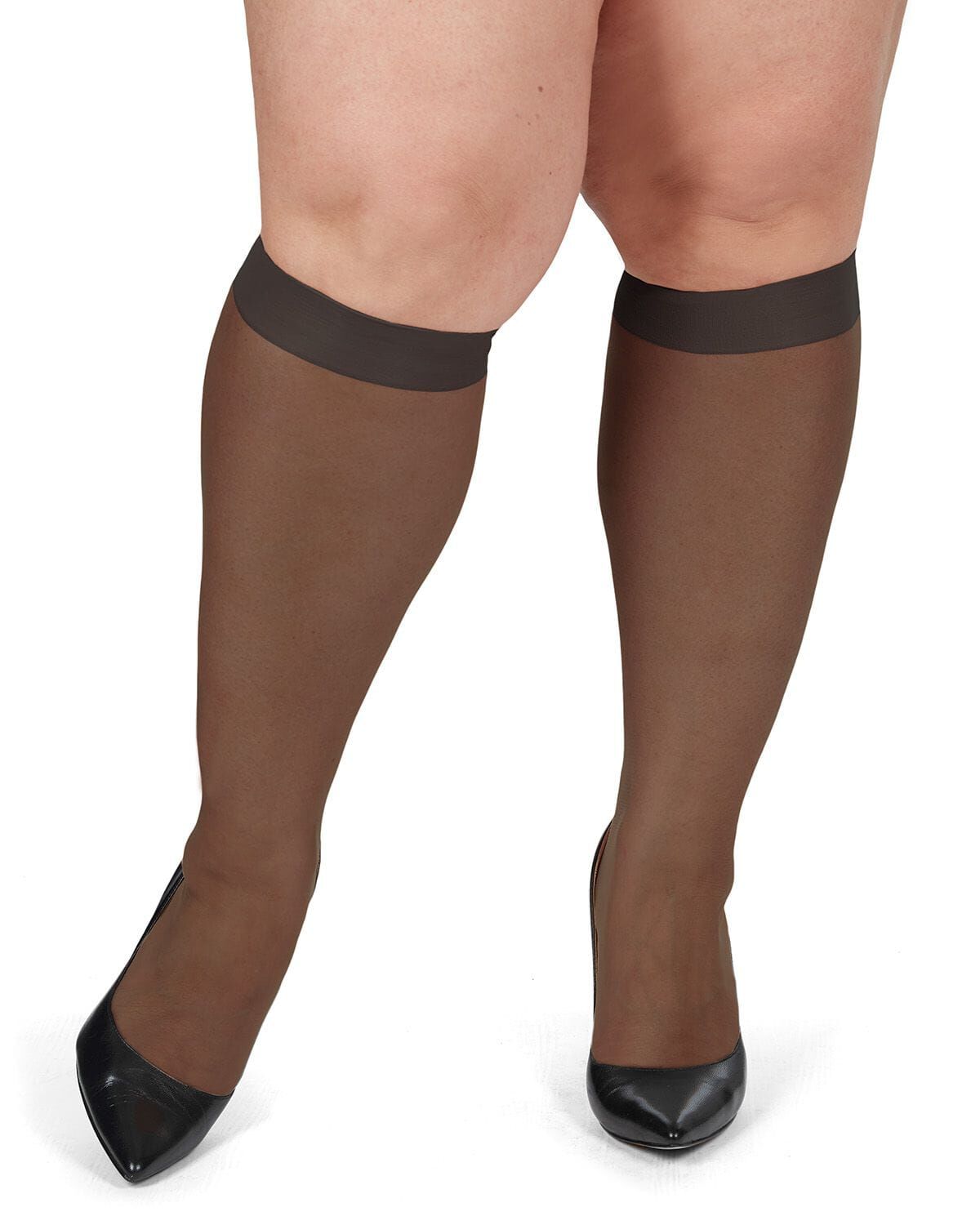 Women's 2 Pair Pack Silky Sheer Curvy Knee Highs, OFF BLACK, alternate image number 1