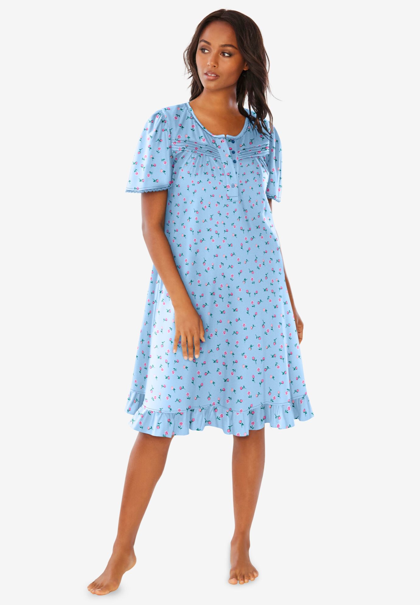 Casual Nights Women's Lace Trim Capri Pajama Set - Dot Blue, Soft Cotton Blend, Short Sleeve & Drawstring Waist