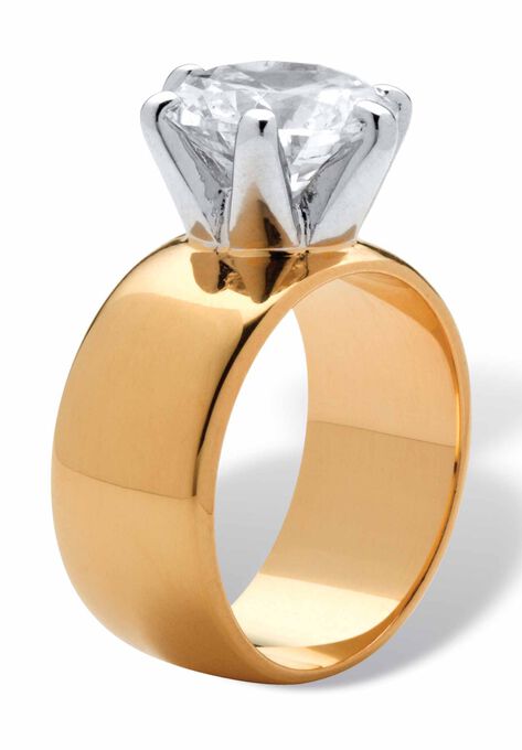 Yellow Gold-Plated Cubic Zirconia Solitaire Engagement Ring, , on-hover image number null