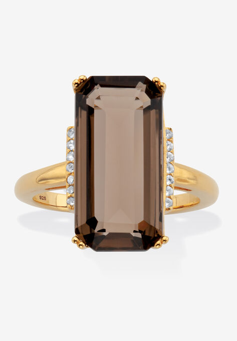 Yellow Gold over Silver Smoky Quartz and White Topaz Ring (11 5/8 cttw.), YELLOW GOLD, hi-res image number null