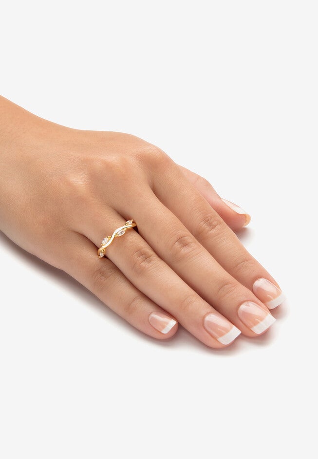 18K Yellow Gold Plated Cubic Zirconia Stackable Vine Ring, , alternate image number null