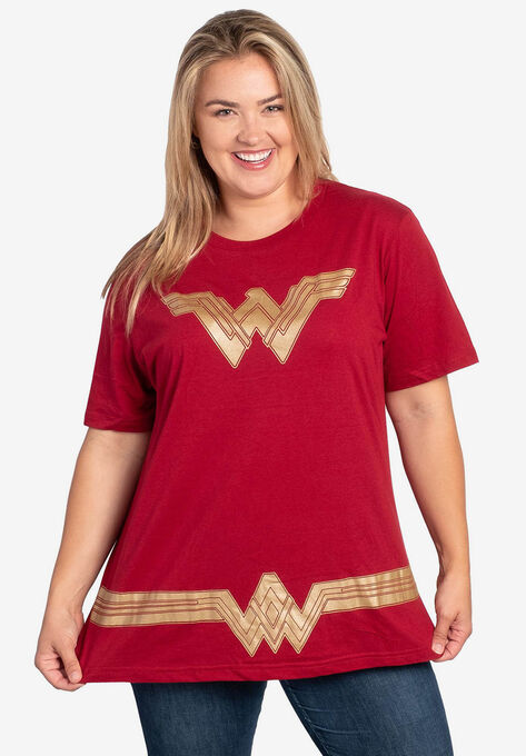 DC Comics Wonder Woman Logo & Belt T-Shirt, RED, hi-res image number null
