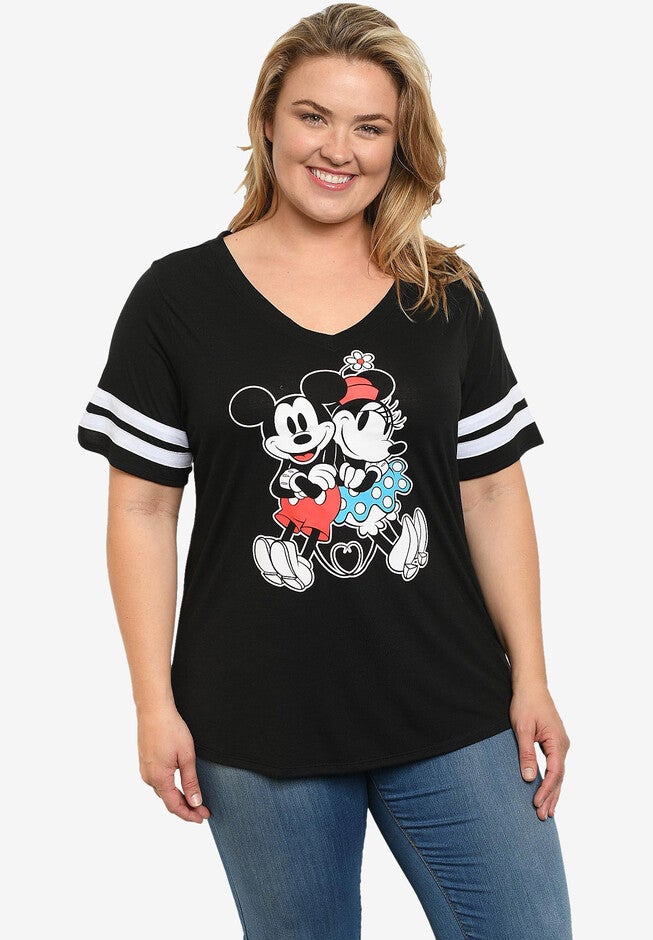 Disney Mickey & Minnie Mouse Classic V-Neck T-Shirt Black, BLACK, hi-res image number 0