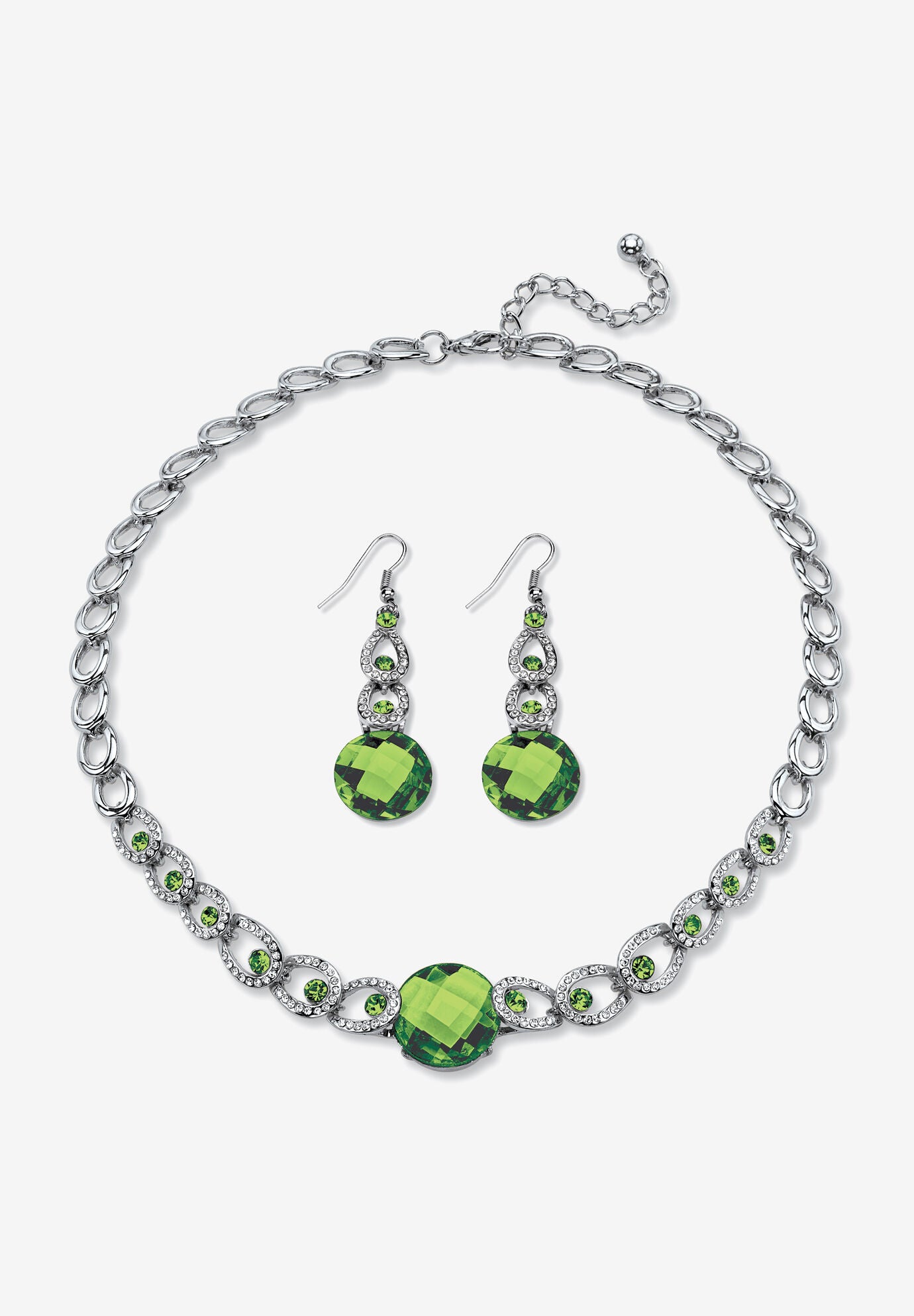 Silver Tone Collar Necklace and Earring Set, Simulated Birthstone, AUGUST, hi-res image number 0