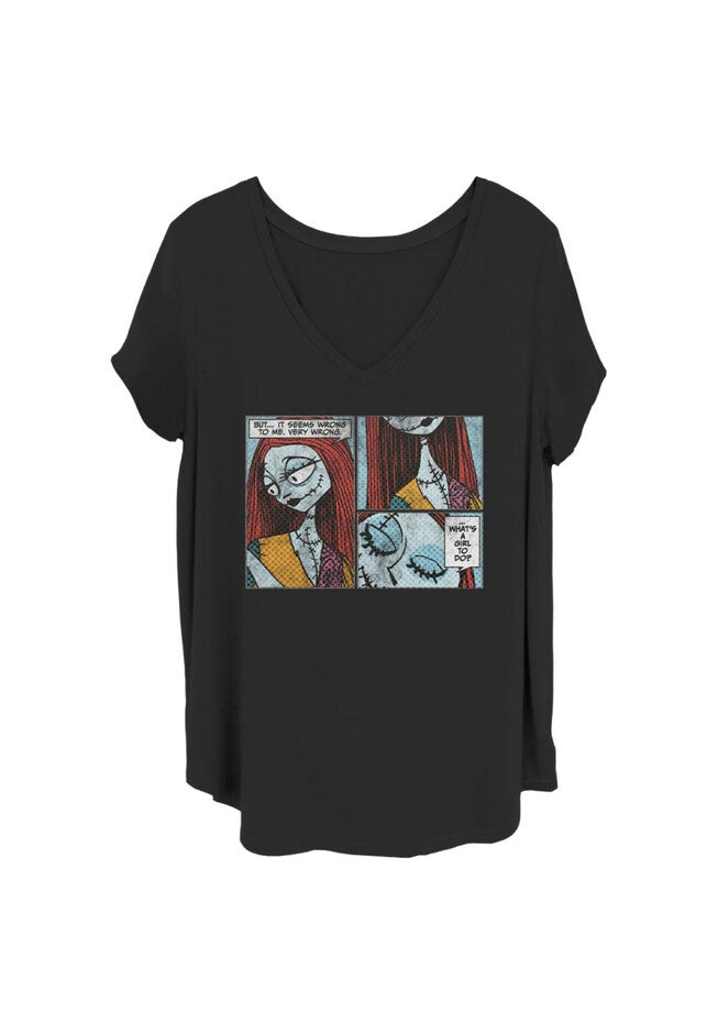 Sally Comic V-Neck T-Shirt, BLACK, hi-res image number null