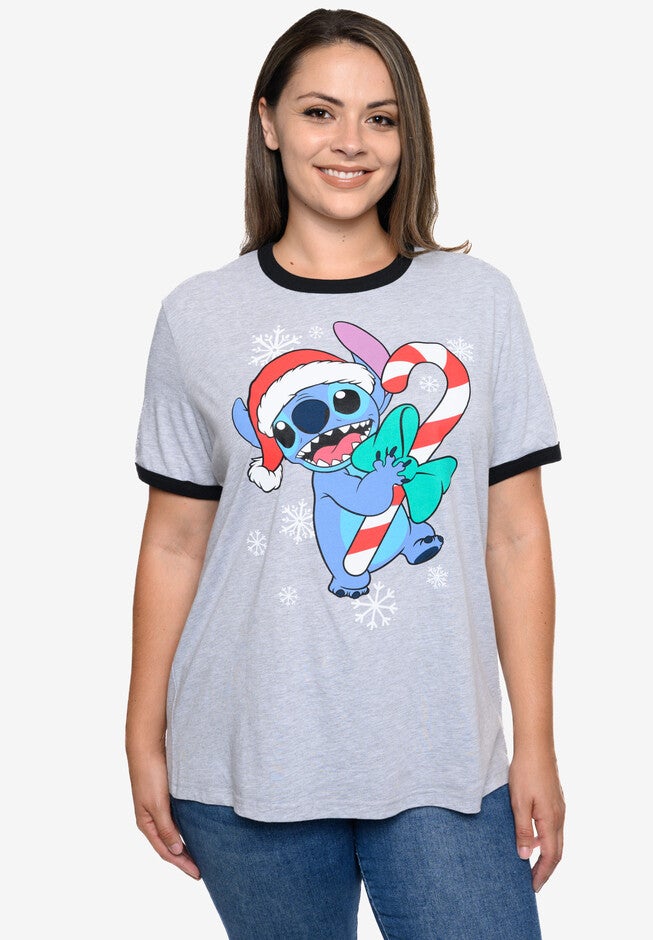 Stitch Christmas Ringer T-Shirt Gray, GRAY, hi-res image number null