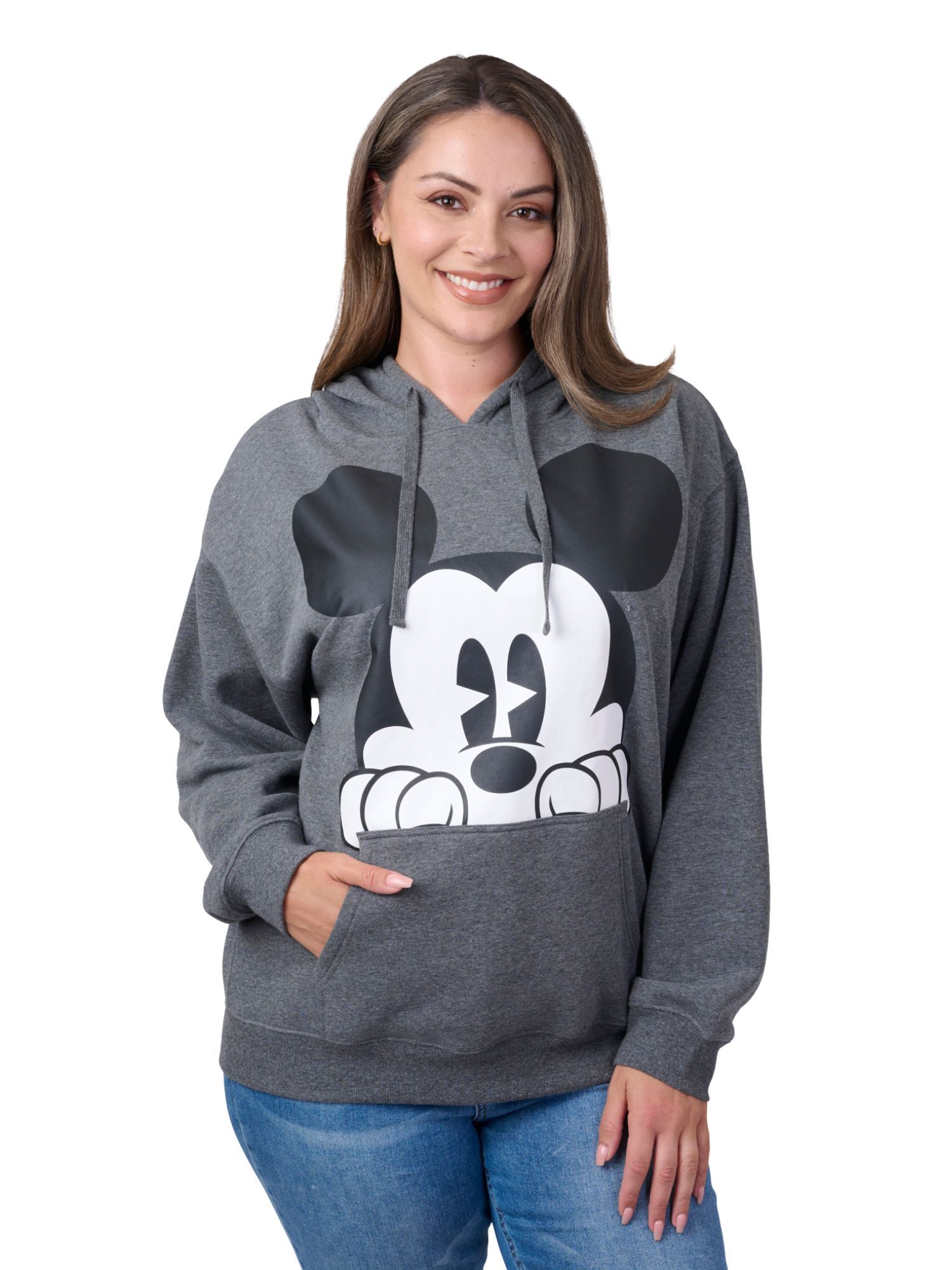 Disney Women's Mickey Mouse Hoodie Sweatshirt Pullover Charcoal Gray, GRAY, alternate image number 3