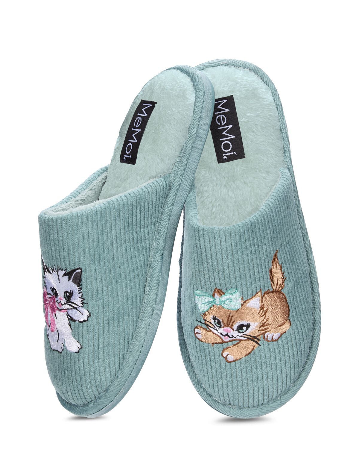 Retro Kittens Plush Slippers, TEAL, hi-res image number 0