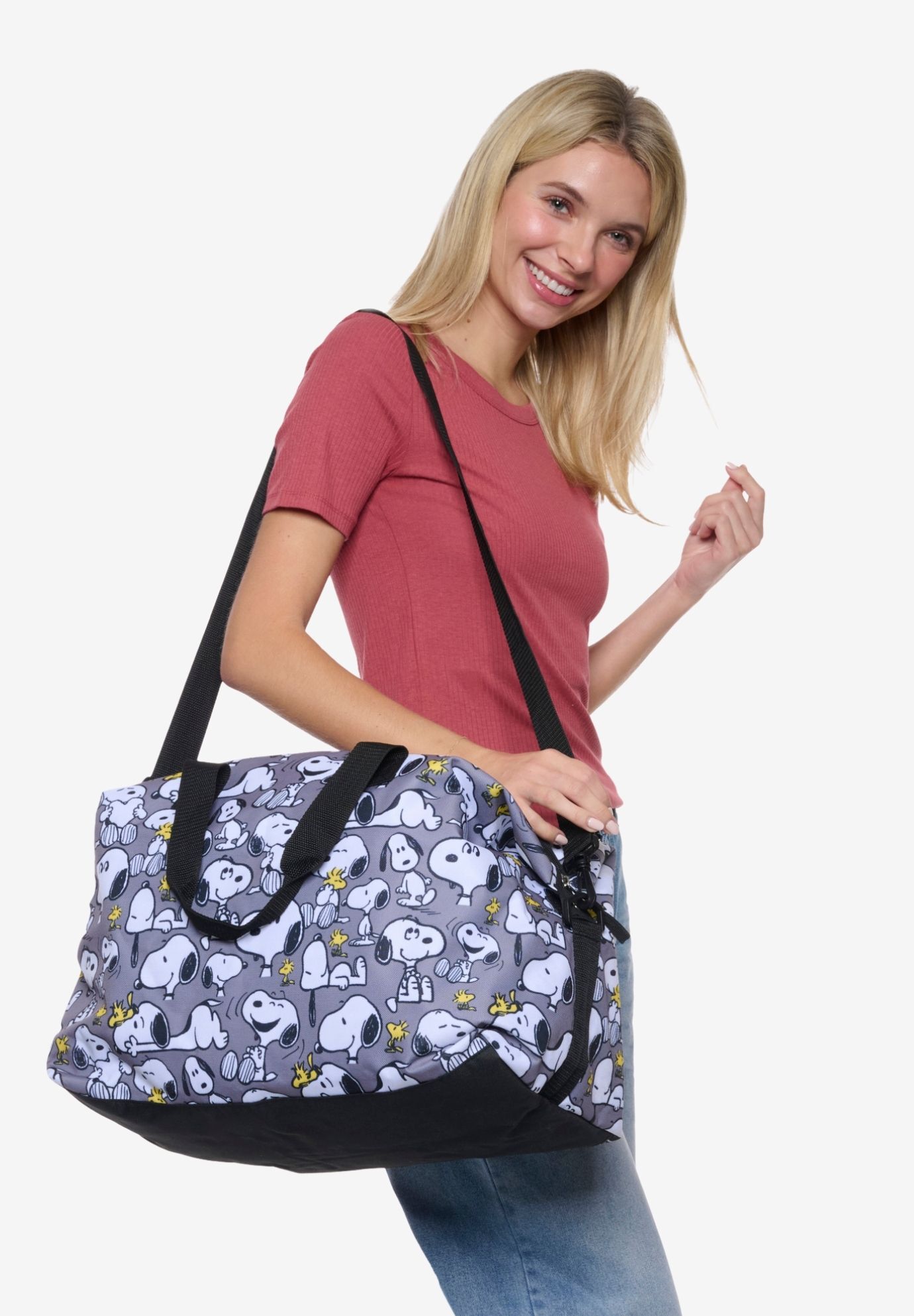 Peanuts Snoopy Duffel Bag Travel Weekender Carry-On Print Woodstock Gray, GRAY, hi-res image number 0