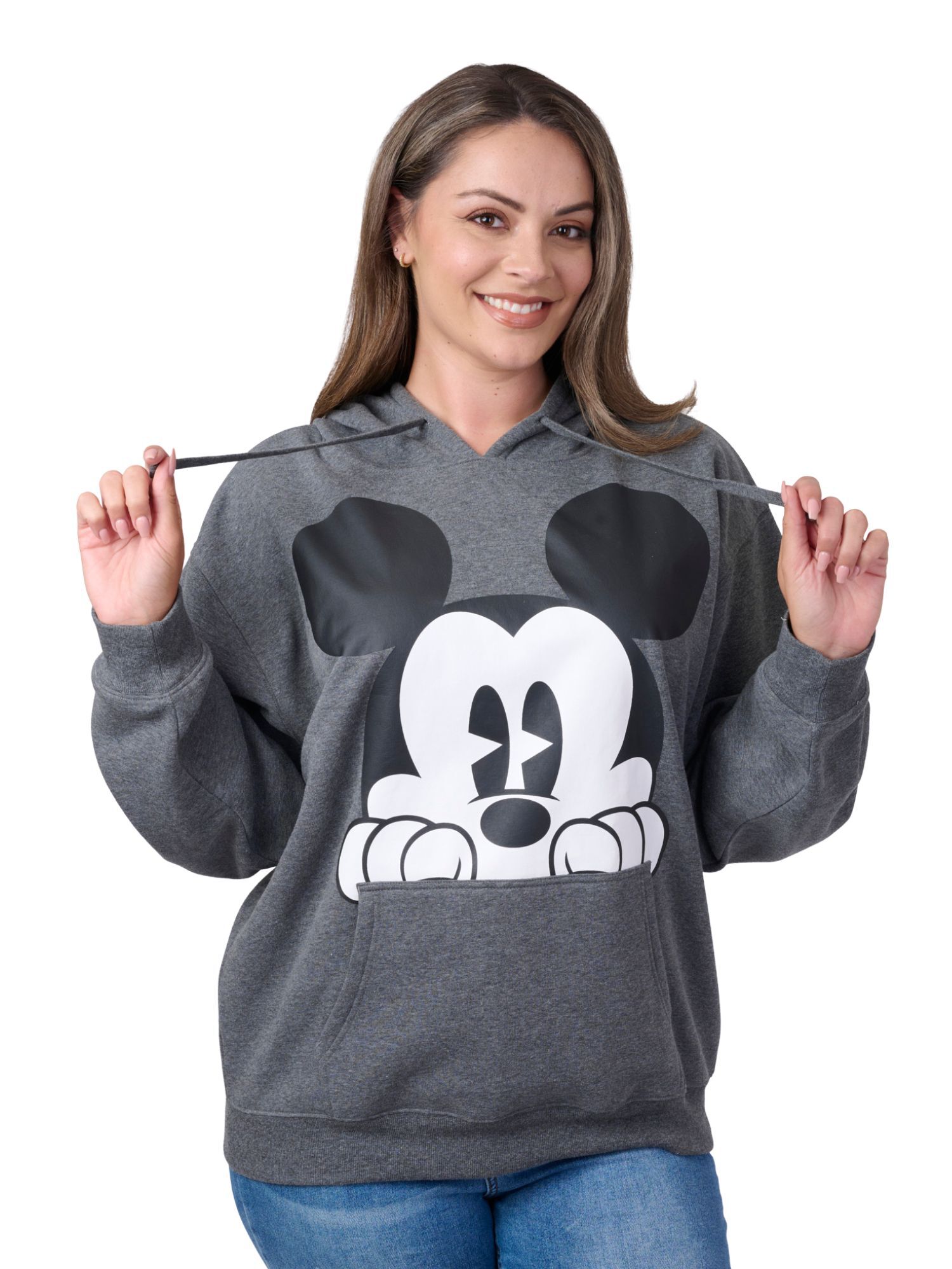 Disney Women's Mickey Mouse Hoodie Sweatshirt Pullover Charcoal Gray, GRAY, alternate image number 4