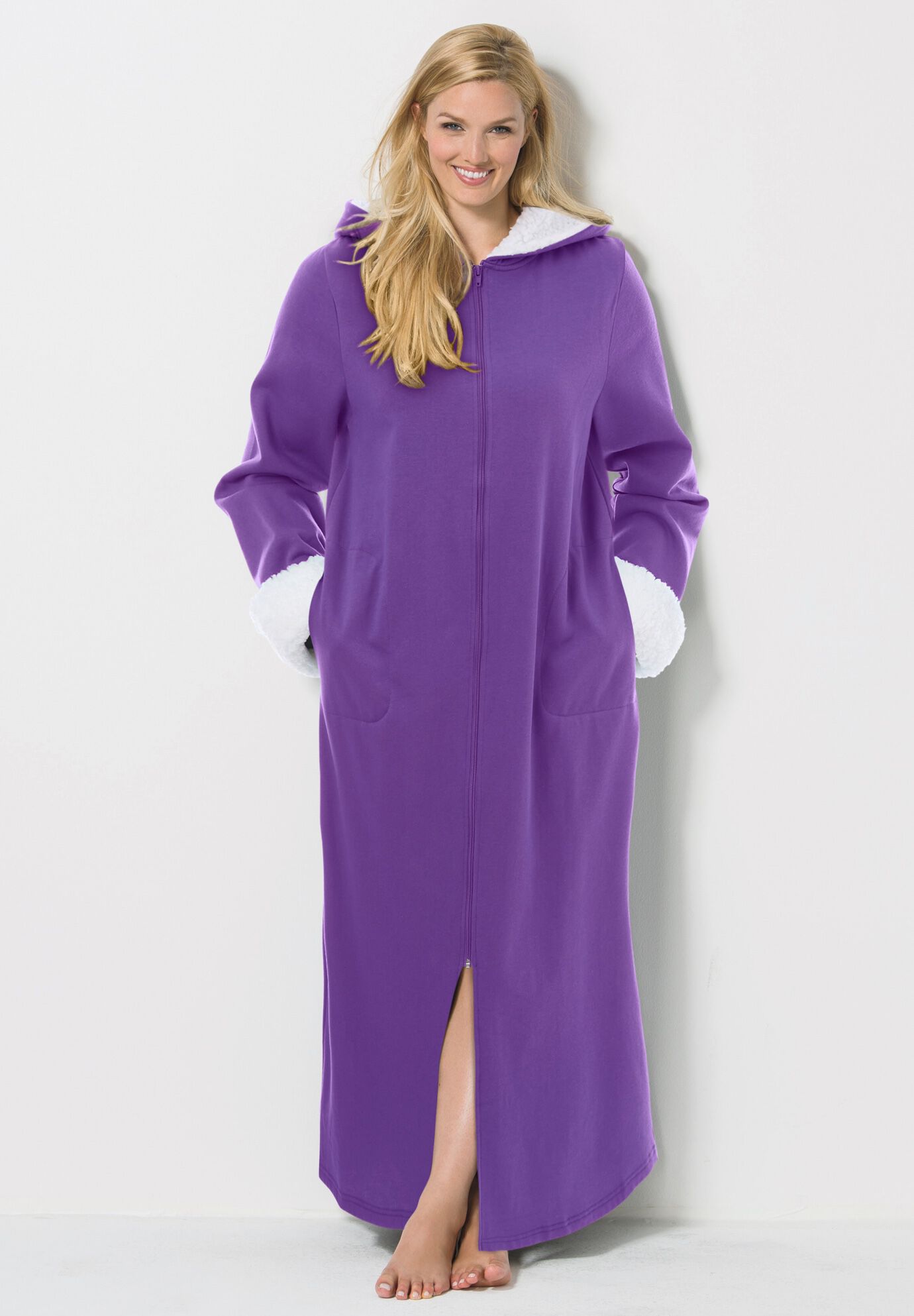 Sherpa-Lined Long Hooded Robe, , alternate image number 4