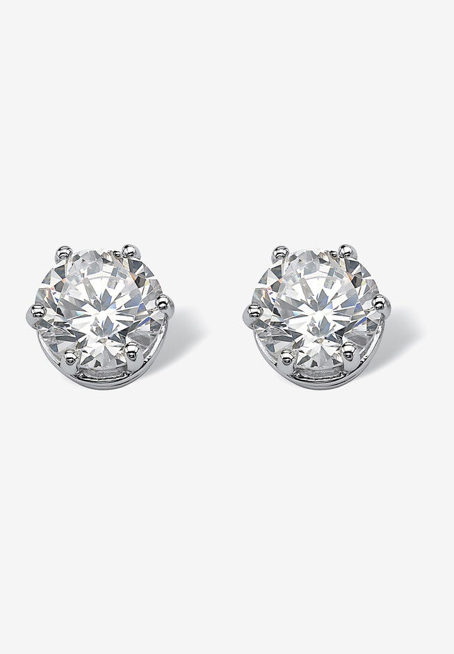 Round Cubic Zirconia Stud Earrings in Platinum over Silver (8.5mm), SILVER, hi-res image number 0