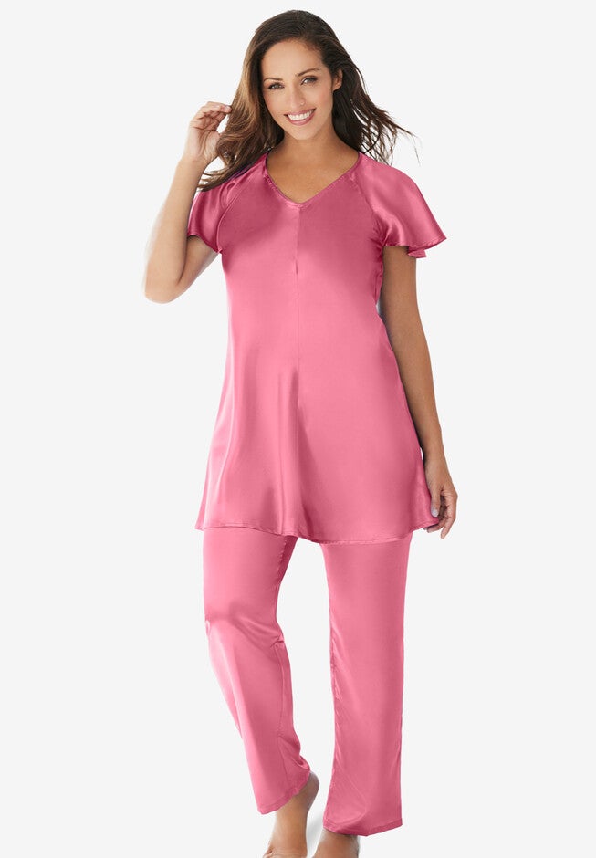 The Luxe Satin PJ Set , TROPICAL PINK, hi-res image number 0