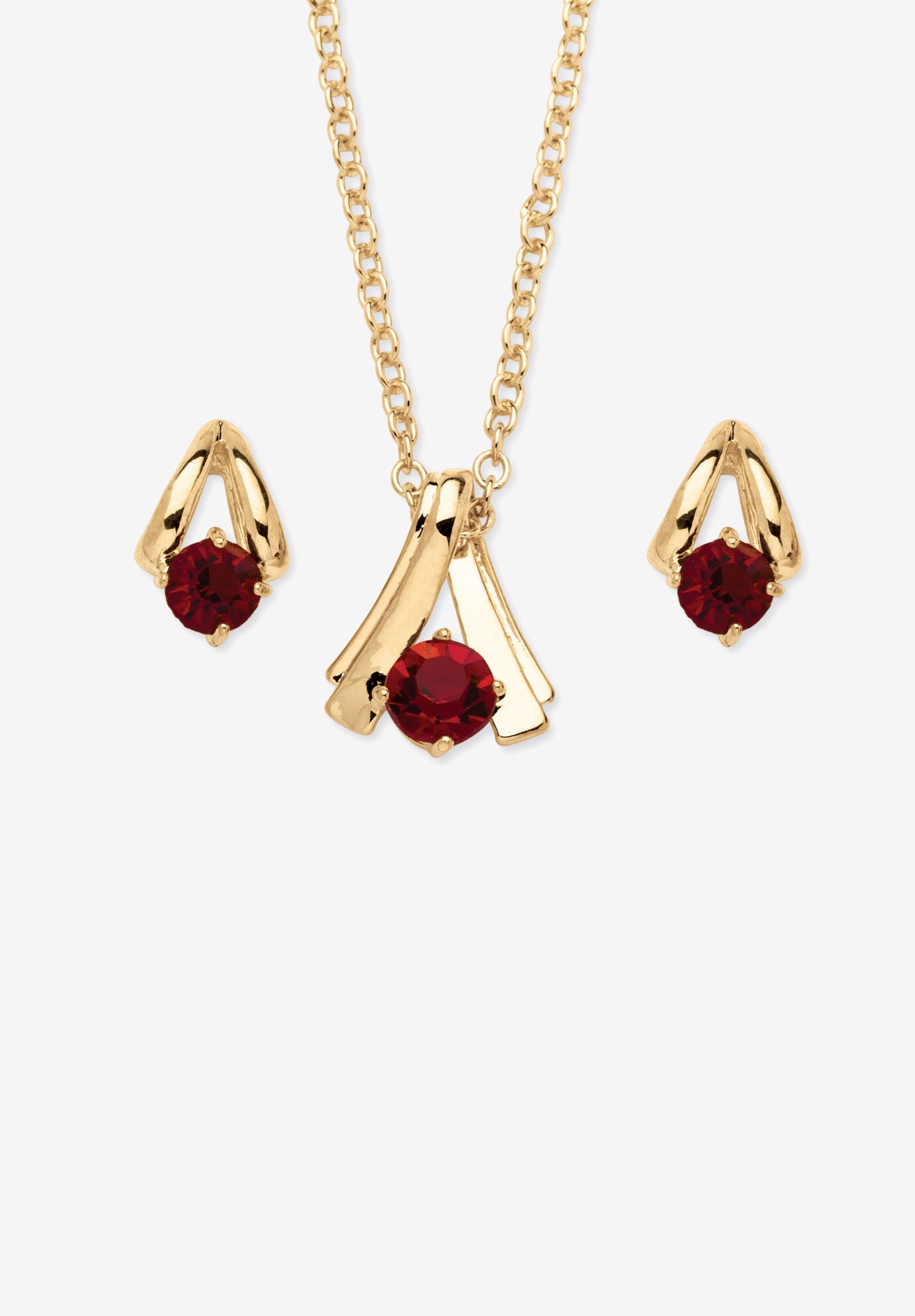 Simulated Birthstone Solitaire Pendant and Earring Set with FREE Gift in Goldtone, Boxed, JANUARY, hi-res image number 0