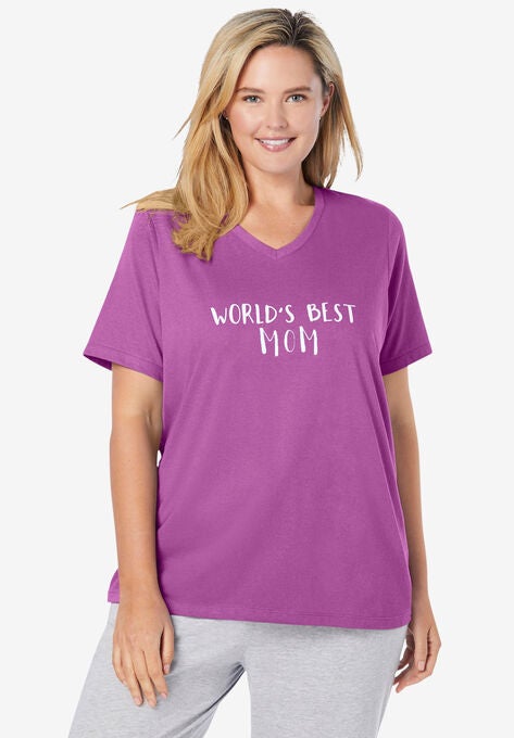 Cotton V-Neck PJ Top, ROSEBUD BEST MOM, hi-res image number null