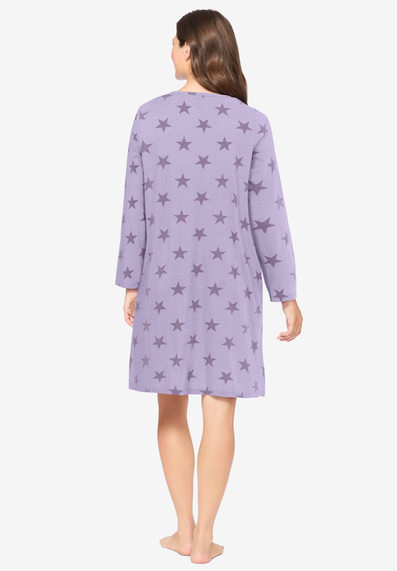 Dreams & Co.&reg; Henley Sleepshirt, PALE LILAC STAR, on-hover image number 1