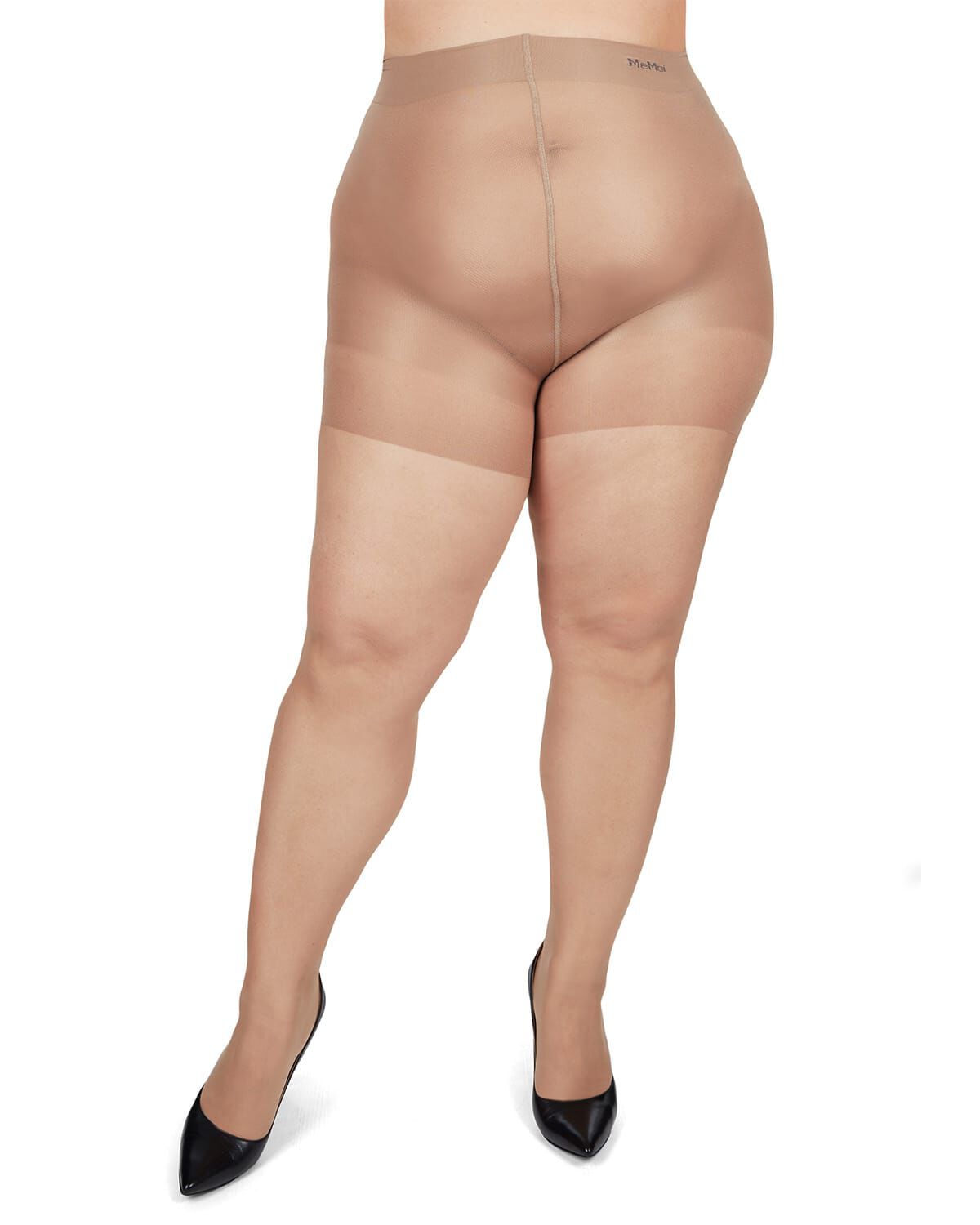 Plus Size Curvy Silky Sheer Control Top Pantyhose, NUDE, alternate image number 1