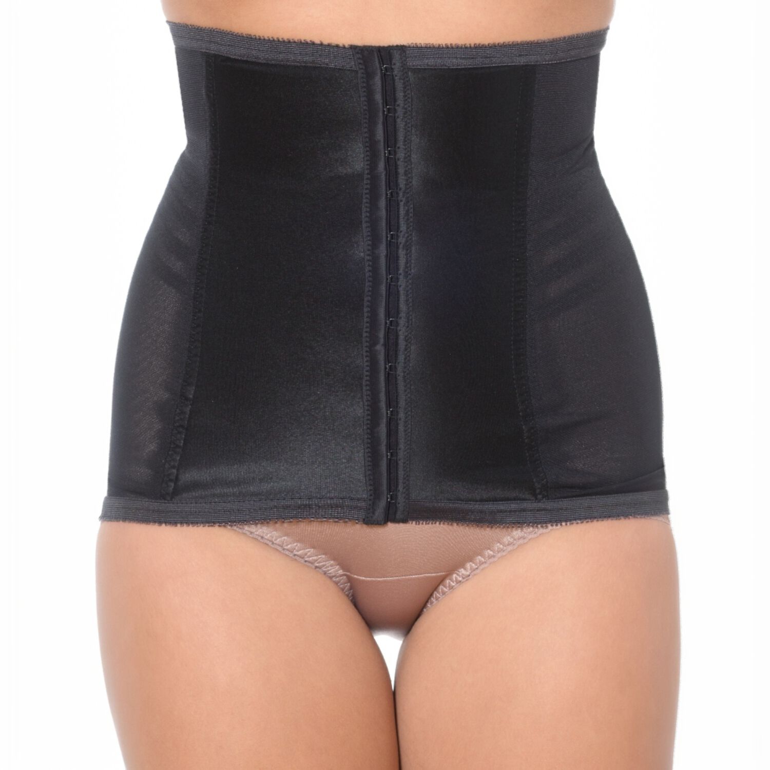 Shapette Powermesh Satin Panel Waist Cincher, BLACK, hi-res image number 0