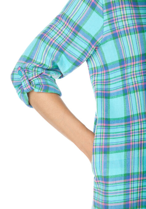 Sleepshirt in plaid flannel with button front, , alternate image number null