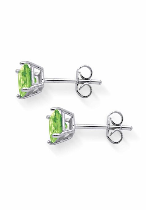 Sterling Silver Stud Princess Cut Simulated Birthstone Stud Earrings, , on-hover image number null
