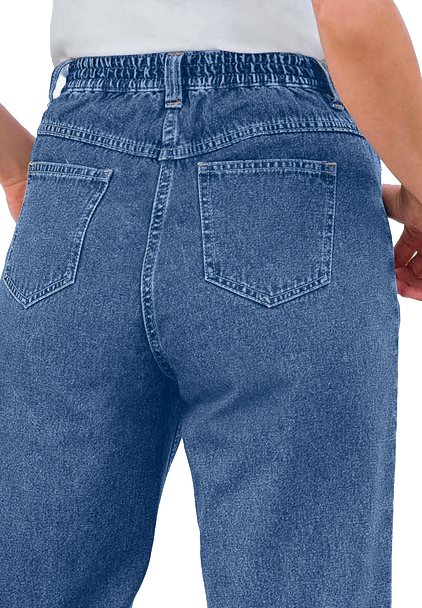 Perfect 5-Pocket Back-Elastic Denim Capri, , alternate image number 2