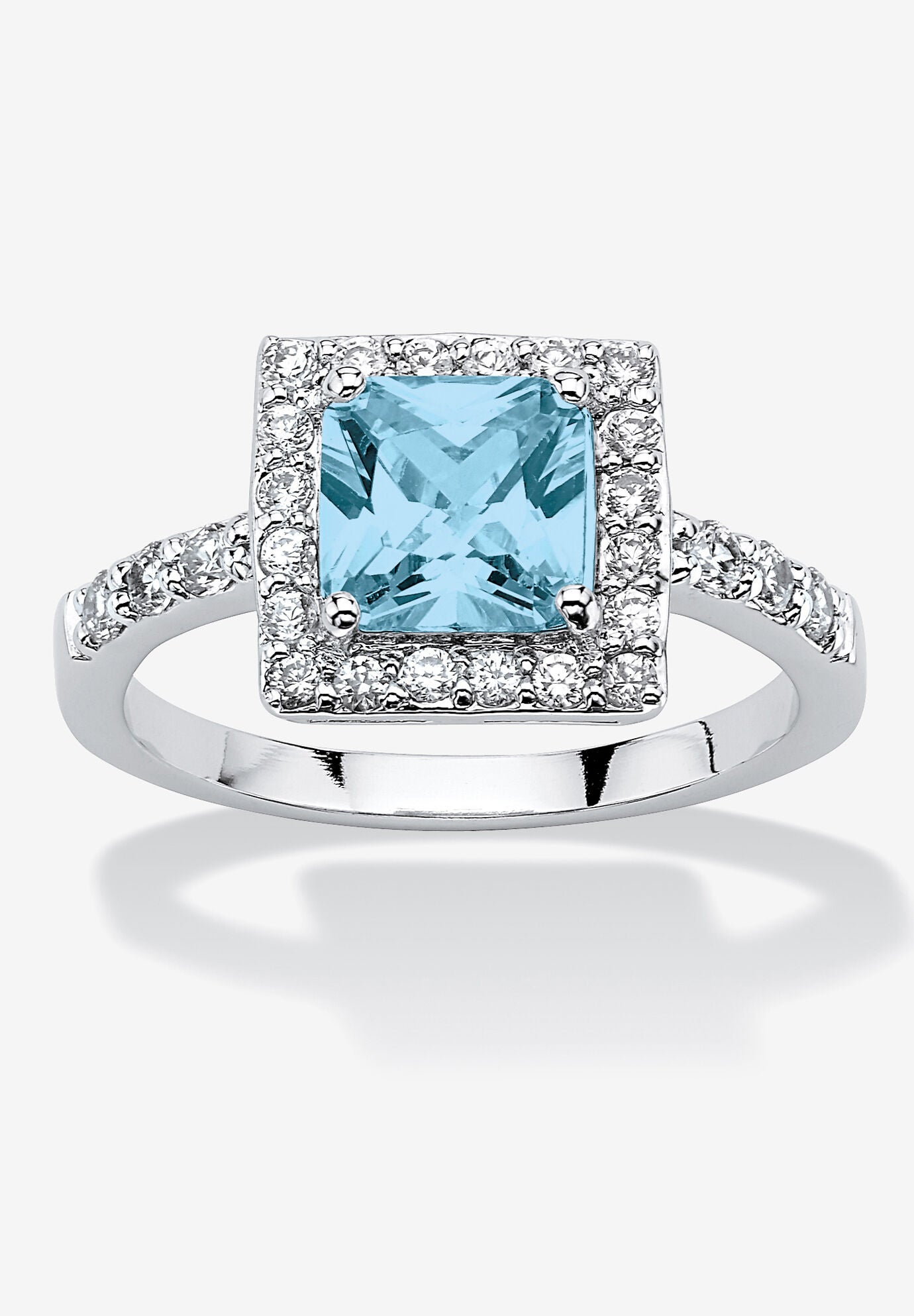 Simulated Birthstone and Crystal Halo Ring in Sterling Silver, MARCH, hi-res image number 0