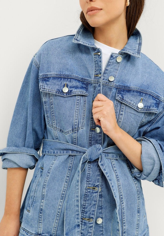 Belted Denim Jacket, MEDIUM STONEWASH, alternate image number null