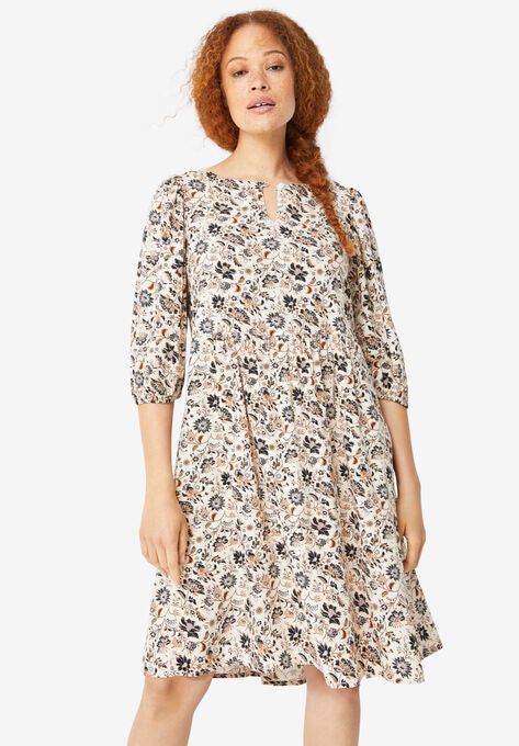 Keyhole A-line Dress, LIGHT BEIGE FLORAL, hi-res image number null