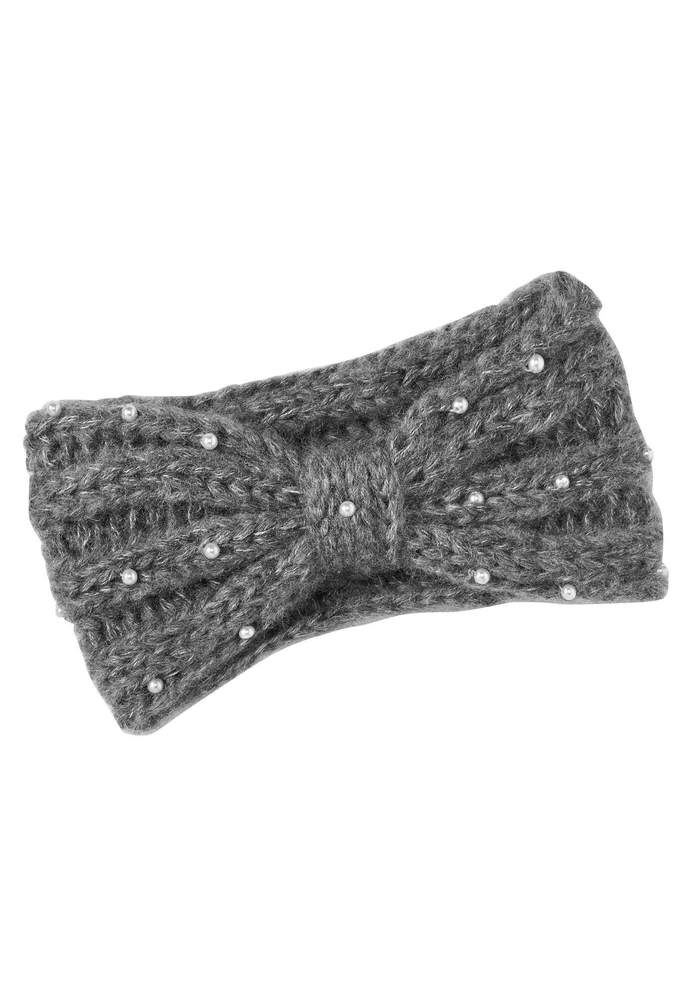 Cable Knit Pearl Trim Headband, MEDIUM HEATHER GREY, hi-res image number 0