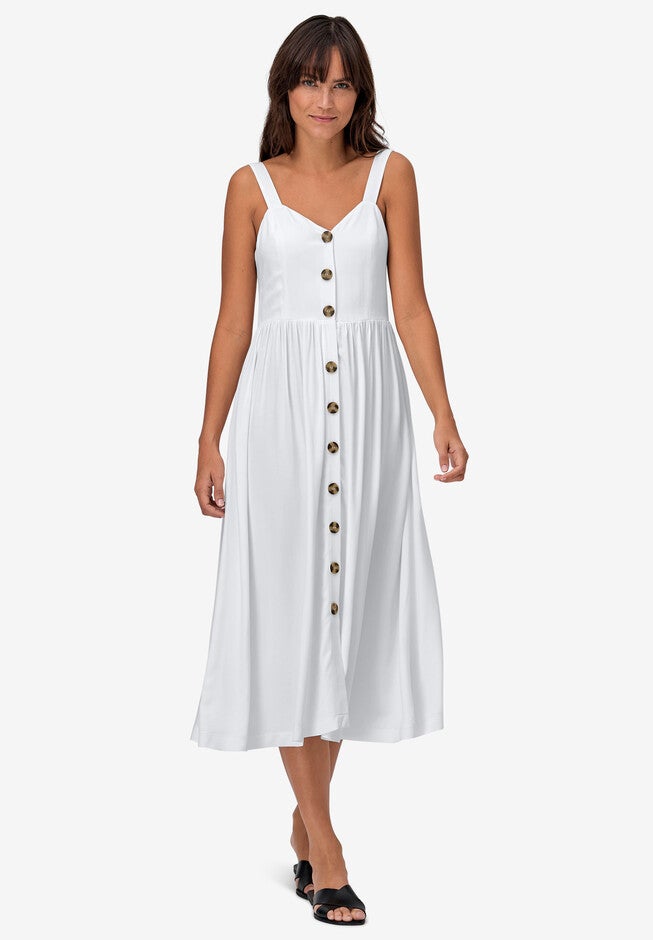 Button-Front A-Line Midi Dress, WHITE, hi-res image number null