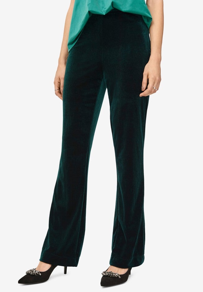 Velvet Wide Leg Pants, DEEP EMERALD, hi-res image number null