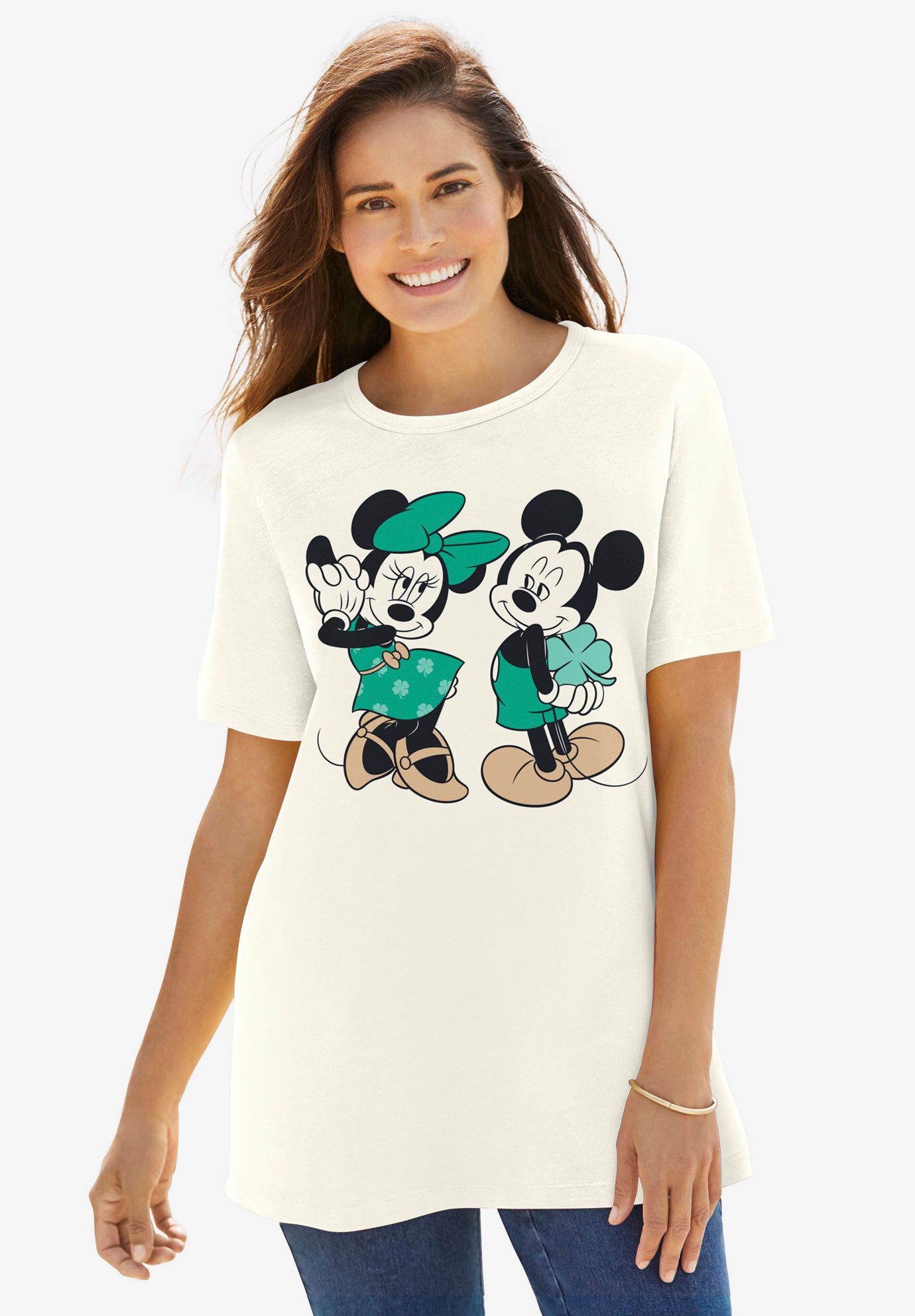 Disney Women's Short Sleeve Crew Tee St. Patrick&rsquo;s Mickey, OFF WHITE LUCKY MICKEY, hi-res image number 0