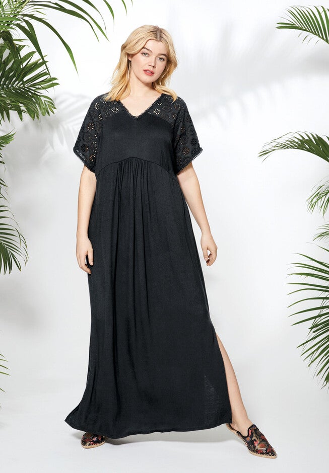 Eyelet Trim Knit Maxi Dress, , alternate image number 3